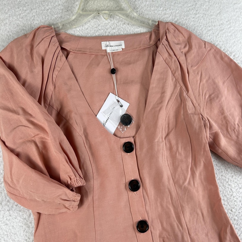 Lovers + Friends Shirt Womens‎ Small Pink Button Front Puff Sleeve Linen Blend - Picture 6 of 12